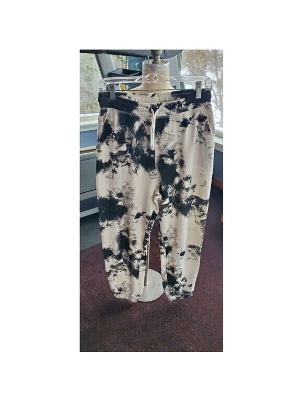ZARA Tie Dye Jogger Sweatpants Black White Comfort Casual Lounge Size S
